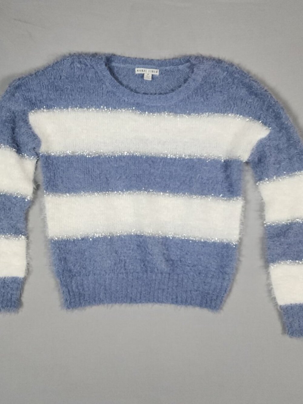 Moral Fiber Fuzzy Eyelash Knit Striped Sweater Women's M Blue White